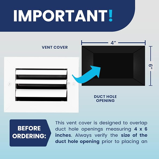 4x6 Inch (Duct Opening) Aluminum 1-Way Air Flow Vent – HVAC Vent Cover for Wall or Ceiling – Quiet HVAC Wall Register with