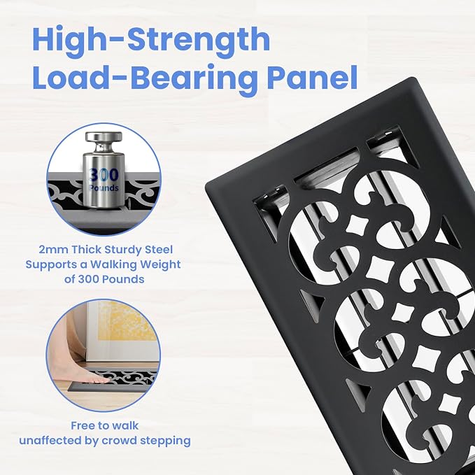4x8 Inches 2 Pack Heavy Duty Walkable Floor Register Easy Adjust Air Supply Lever Floor Vents - Charlotte Design - Vent Cover