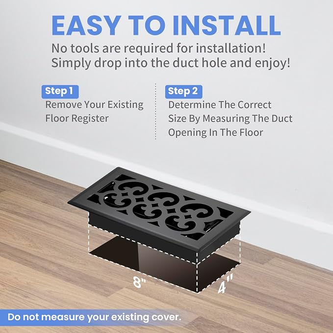 4x8 Inches 2 Pack Heavy Duty Walkable Floor Register Easy Adjust Air Supply Lever Floor Vents - Charlotte Design - Vent Cover