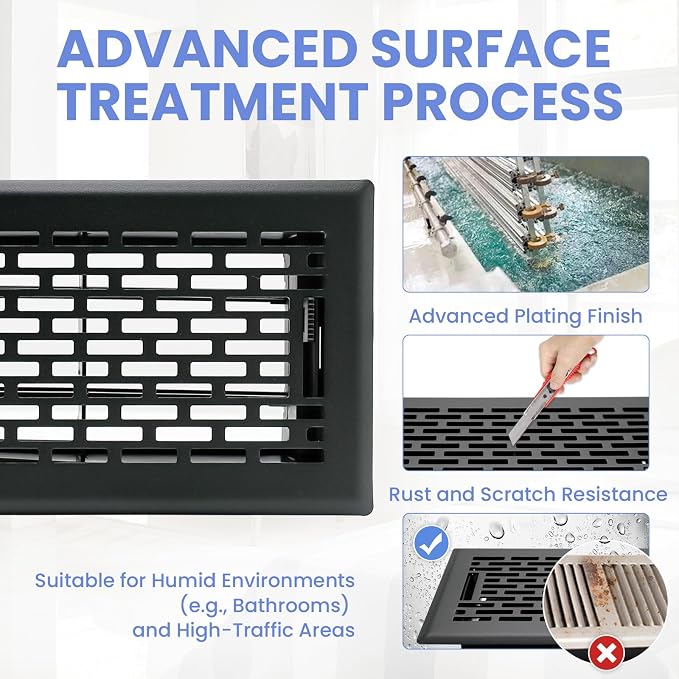 4x8 Inches 2 Pack Heavy Duty Walkable Floor Register - Easy Adjust Air Supply Lever Decorative Floor Vent Covers, Boston