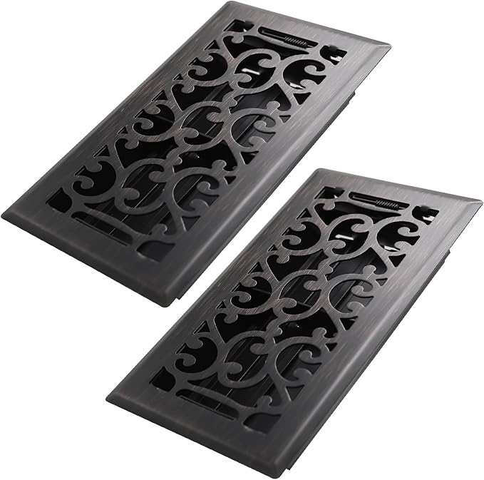 4x8 Inches 2 Pack Heavy Duty Walkable Floor Register - Easy Adjust Air Supply Lever Decorative Floor Vent Covers, Savannah