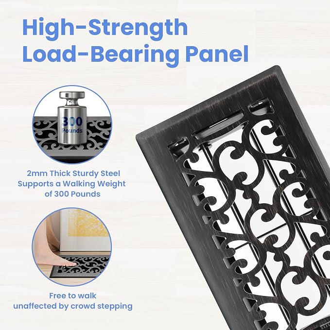4x8 Inches 2 Pack Heavy Duty Walkable Floor Register - Easy Adjust Air Supply Lever Decorative Floor Vent Covers, Savannah