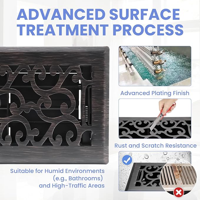 4x8 Inches 2 Pack Heavy Duty Walkable Floor Register - Easy Adjust Air Supply Lever Decorative Floor Vent Covers, Savannah