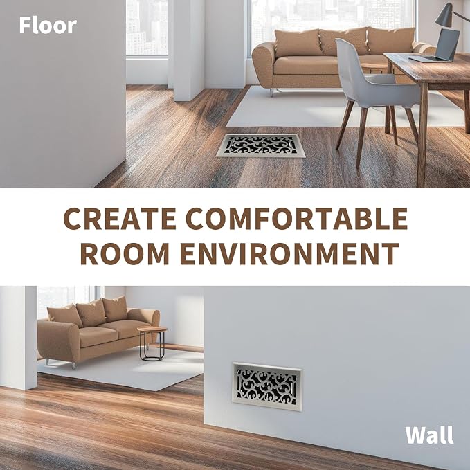 4x8 Inches Air Floor Vents Register Ease Adjust Air Flow Savannah Design-Heavy Duty Walkable Steel Decorative Vent Covers for