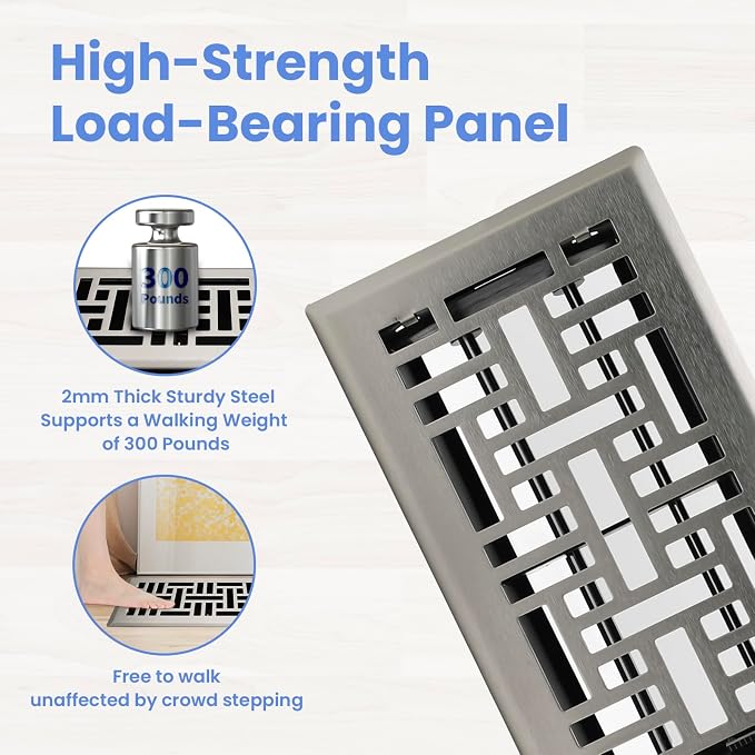 4x8 Inches Heavy Duty Walkable Floor Register Easy Adjust Air Supply Lever Floor Vents - Seattle Design - Vent Cover for Home