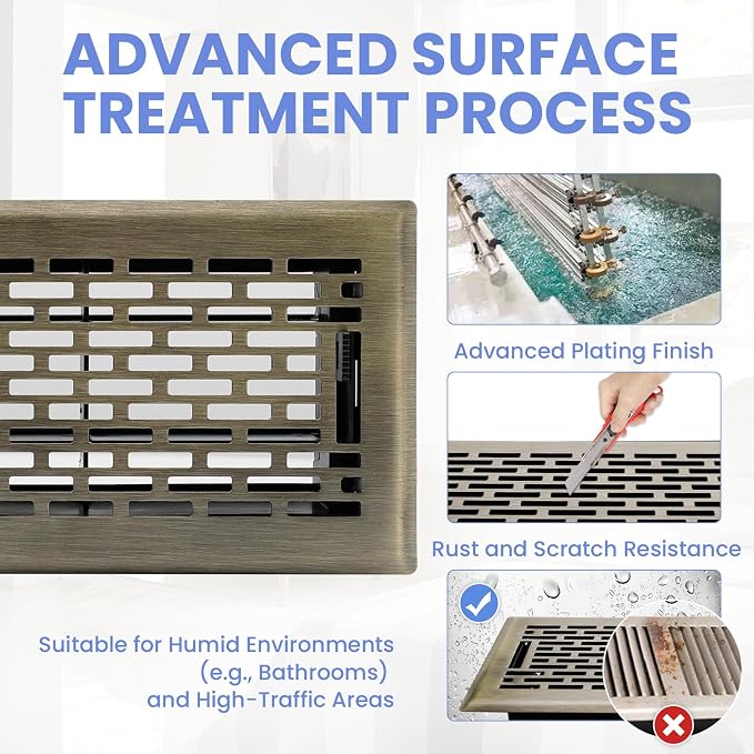 4x8 Inches Heavy Duty Walkable Floor Register - Easy Adjust Air Supply Lever Decorative Floor Vent Covers, Boston Design Vent