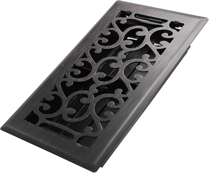 4x8 Inches Heavy Duty Walkable Floor Register - Easy Adjust Air Supply Lever Decorative Floor Vent Covers, Savannah Design