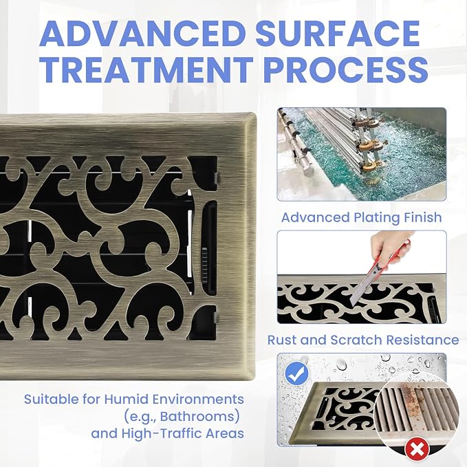 4x8 Inches Heavy Duty Walkable Floor Register - Easy Adjust Air Supply Lever Decorative Floor Vent Covers, Savannah Design
