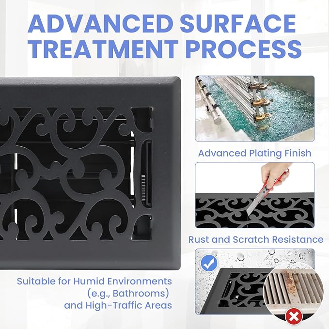 4x8 Inches Heavy Duty Walkable Floor Register - Easy Adjust Air Supply Lever Decorative Floor Vent Covers, Savannah Design