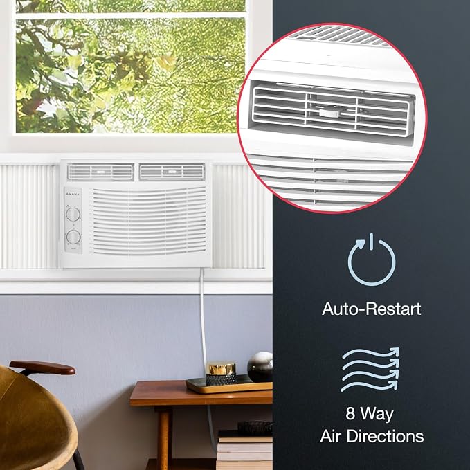 5,000 BTU Window Air Conditioner, 115V, Cools up to 150 Sq.Ft. for Bedroom, Living Room, Apartment, with Mechanical Controls
