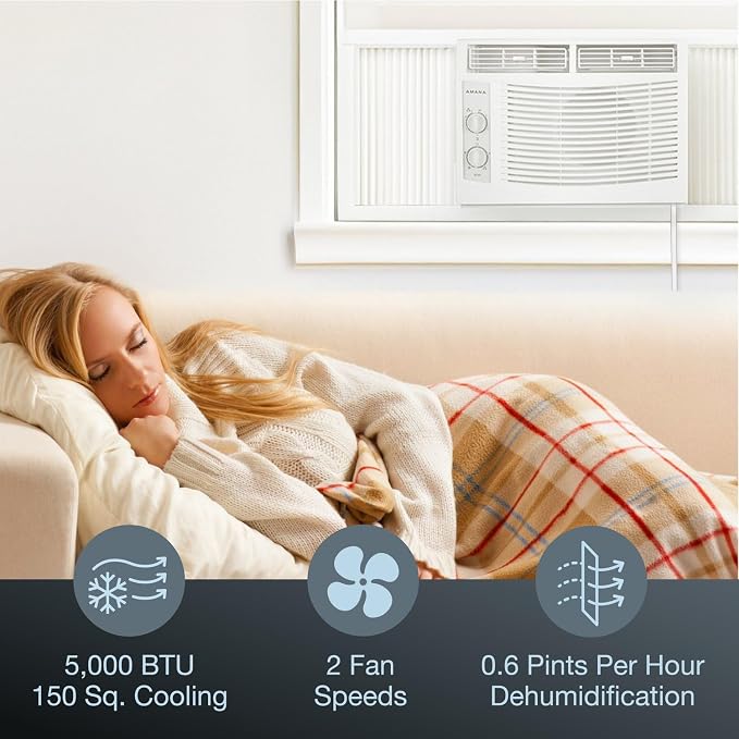 5,000 BTU Window Air Conditioner, 115V, Cools up to 150 Sq.Ft. for Bedroom, Living Room, Apartment, with Mechanical Controls