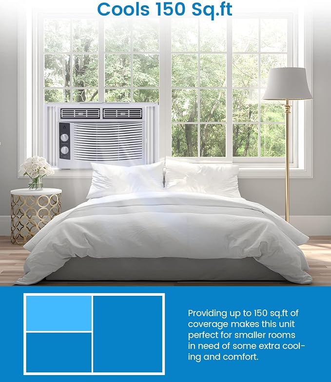 5,000 BTU Window Air Conditioner - Cool up to 150 Sq. Ft. with Easy-to-Use Mechanical Controls and Reusable Filter, Perfect