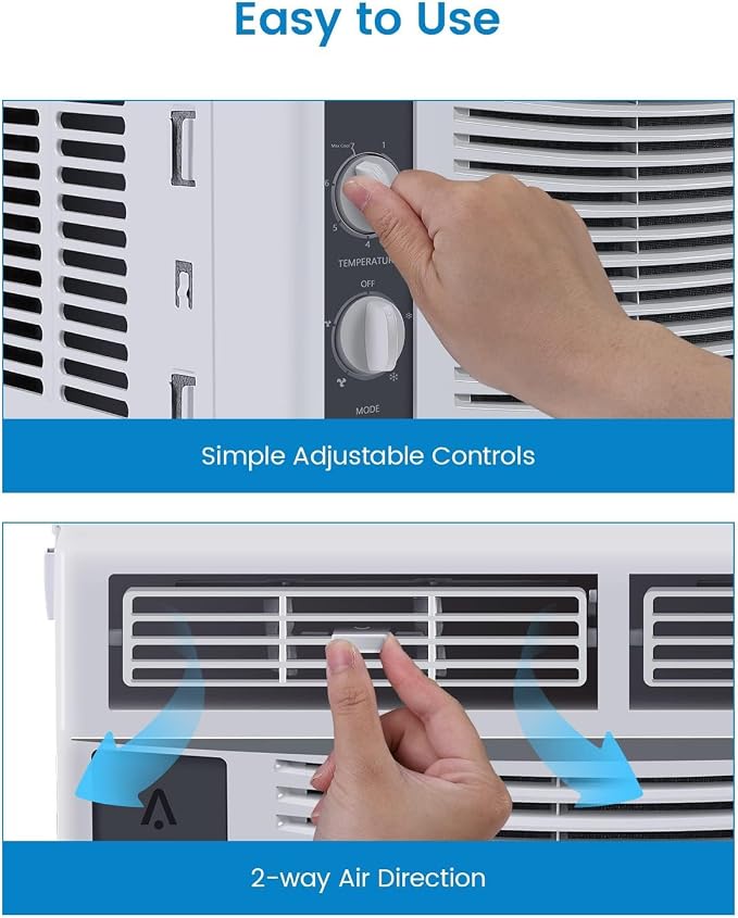 5,000 BTU Window Air Conditioner - Cool up to 150 Sq. Ft. with Easy-to-Use Mechanical Controls and Reusable Filter, Perfect