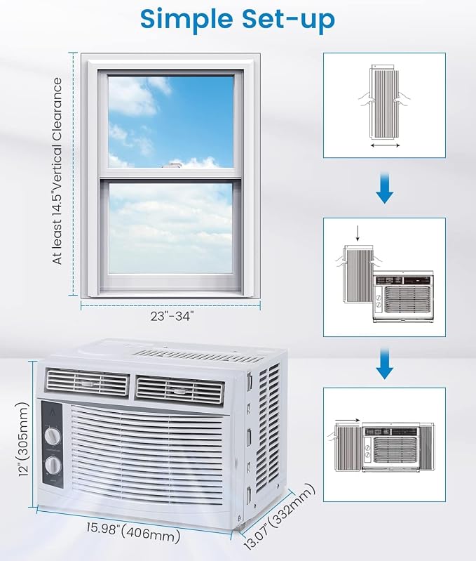 5,000 BTU Window Air Conditioner - Cool up to 150 Sq. Ft. with Easy-to-Use Mechanical Controls and Reusable Filter, Perfect