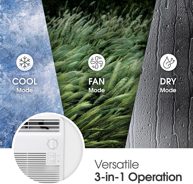 5,000 BTU Window Air Conditioner, Cools 150 Sq.Ft. (10' x 15' Room Size), Quiet Operation, 2 Cooling & Fan Speeds, 2-Way Air