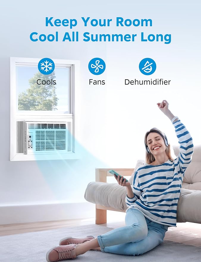 5,000 BTU Window Air Conditioner, Cools up to 150 Sq. Ft. with Easy-to-Use Reusable Filter, Remote, Perfect AC for Bedroom