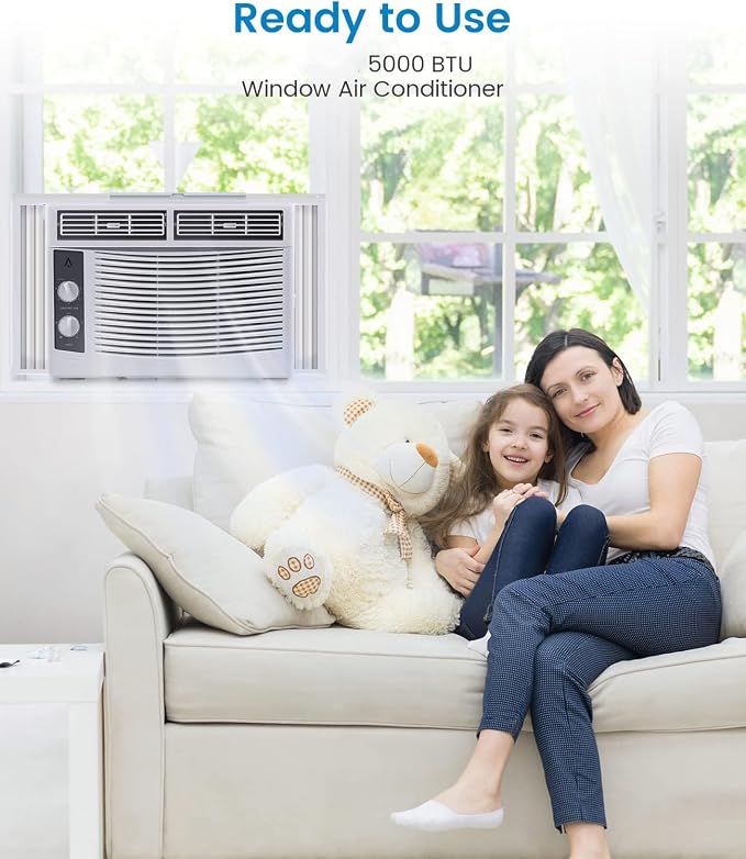 5,000 BTU Window Air Conditioner Unit - Cool up to 150 Sq. Ft. with Manual Adjustable Fan and Cooling Settings, Perfect for