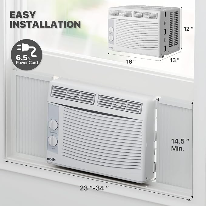 5,000 BTU Window Air Conditioner with Mechanical Controls and easy-to-Clean Washable Filter, Cool up to 150 Sq. Ft. For