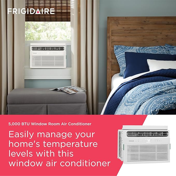 5,000 BTU Window Air Conditioner with Remote Control, Cools Up to 150 Sq. Ft., Quiet Operation, Eco Mode, 3 Fan Speeds, Auto