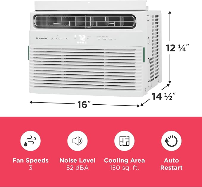5,000 BTU Window Air Conditioner with Remote Control, Cools Up to 150 Sq. Ft., Quiet Operation, Eco Mode, 3 Fan Speeds, Auto