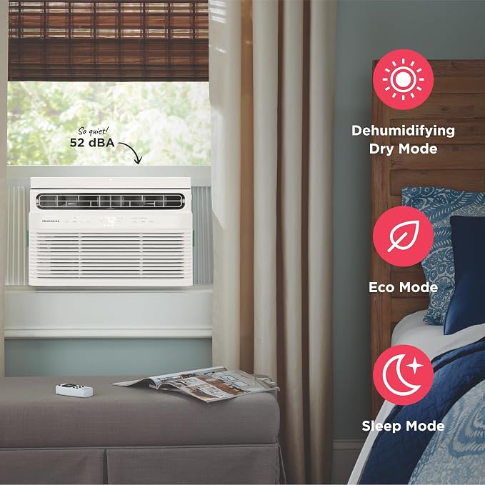 5,000 BTU Window Air Conditioner with Remote Control, Cools Up to 150 Sq. Ft., Quiet Operation, Eco Mode, 3 Fan Speeds, Auto