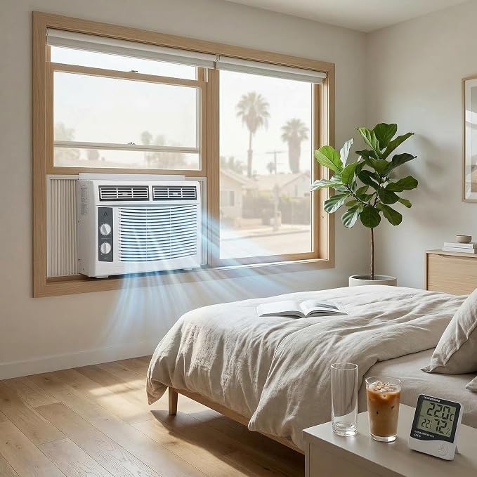 5,000 BTU Window Air Conditioner with Smart App & Remote, 3-in-1 Cooling, Cools Up to 200 Sq.Ft, Energy Efficient, 3 Fan
