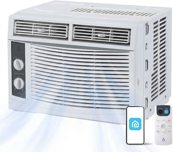 5,000 BTU Window Air Conditioner with Smart App & Remote, 3-in-1 Cooling, Cools Up to 200 Sq.Ft, Energy Efficient, 3 Fan