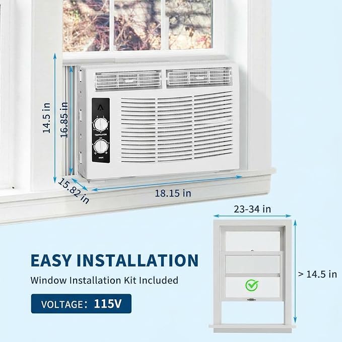 5,000 BTU Window Air Conditioner with Smart App & Remote, 3-in-1 Cooling, Cools Up to 200 Sq.Ft, Energy Efficient, 3 Fan
