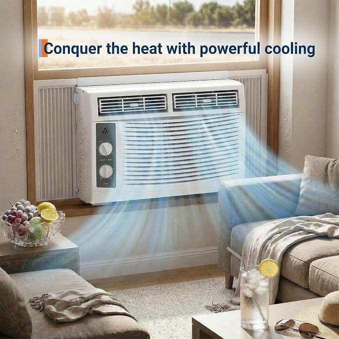 5,000 BTU Window Air Conditioner with Smart App & Remote, 3-in-1 Cooling, Cools Up to 200 Sq.Ft, Energy Efficient, 3 Fan