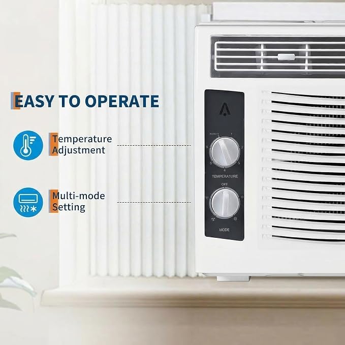 5,000 BTU Window Air Conditioner with Smart App & Remote, 3-in-1 Cooling, Cools Up to 200 Sq.Ft, Energy Efficient, 3 Fan