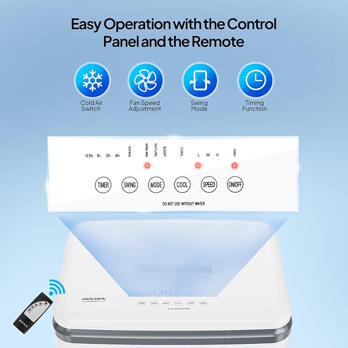 5.2Gal Portable Swamp Cooler, 1400CFM Evaporative Air Cooler, 3-IN-1 Cooling Fan with Remote Control, 12H Timer & 4 Ice Box