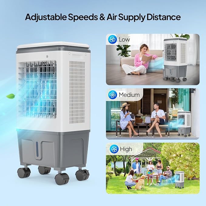 5.2Gal Portable Swamp Cooler, 1400CFM Evaporative Air Cooler, 3-IN-1 Cooling Fan with Remote Control, 12H Timer & 4 Ice Box