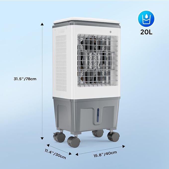 5.2Gal Portable Swamp Cooler, 1400CFM Evaporative Air Cooler, 3-IN-1 Cooling Fan with Remote Control, 12H Timer & 4 Ice Box