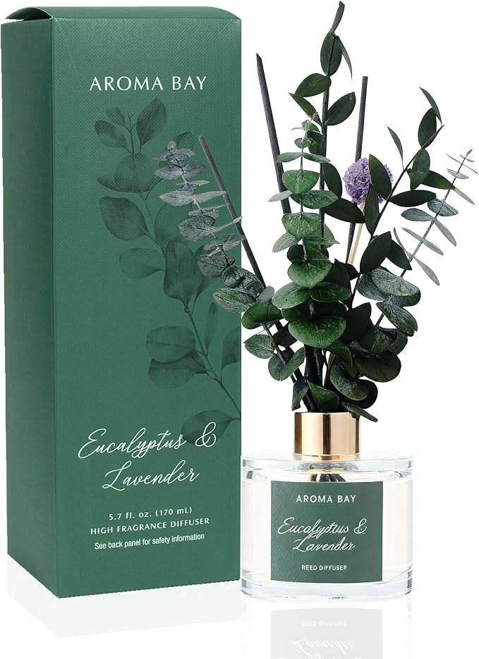 5.7 fl oz Eucalyptus Lavender Reed Diffuser Set, Glass Bottle with Preserved Flowers, Natural Home Fragrance for Bedroom