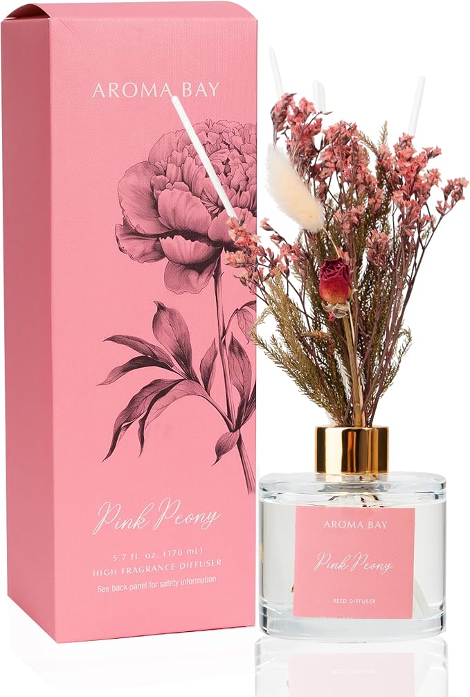 5.7 fl oz Pink Peony Reed Diffuser Set, Glass Bottle with Preserved Flowers, Valentine’s Gift for her, product image