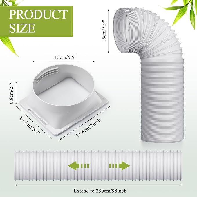 5.9'' Diameter 98'' Long Portable Air Conditioner Hose with Square Exhaust Hose Tube Adapter Portable Air, alternate view 2
