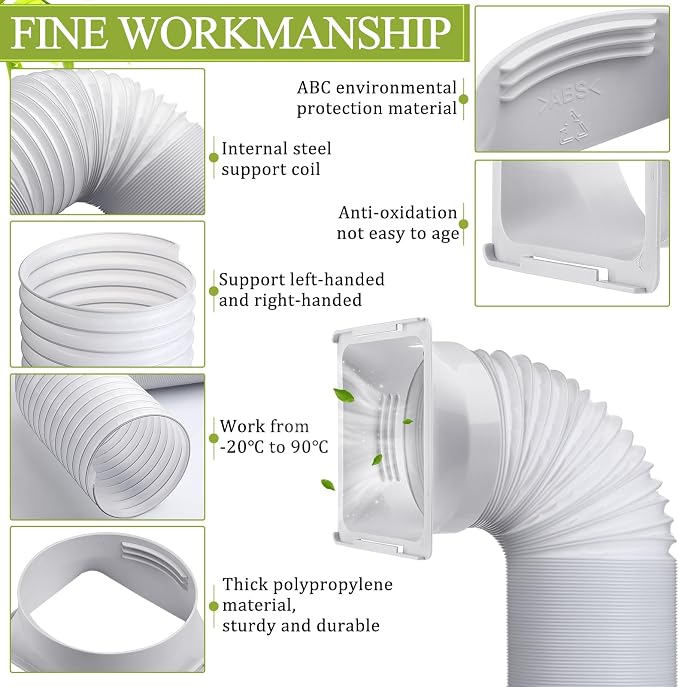 5.9'' Diameter 98'' Long Portable Air Conditioner Hose with Square Exhaust Hose Tube Adapter Portable Air, alternate view 3