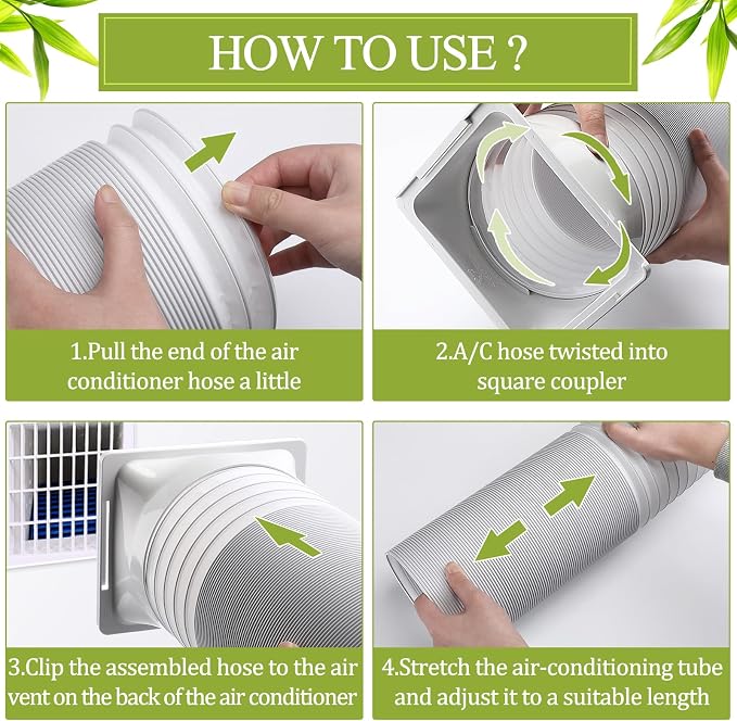 5.9'' Diameter 98'' Long Portable Air Conditioner Hose with Square Exhaust Hose Tube Adapter Portable Air, alternate view 6