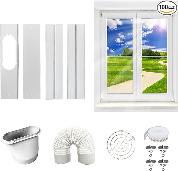 5.9 inch Portable Air Conditioner Window Vent Kit with 59" Length Hose for Vertical/Horizontal Window Adjustable Universal