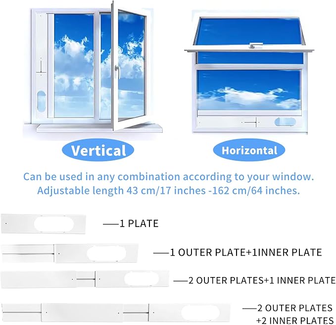 5.9 inch Portable Air Conditioner Window Vent Kit with 59" Length Hose for Vertical/Horizontal Window Adjustable Universal
