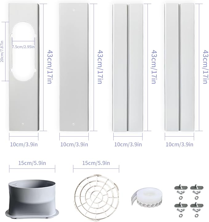 5.9 inch Portable Air Conditioner Window Vent Kit with 59" Length Hose for Vertical/Horizontal Window Adjustable Universal
