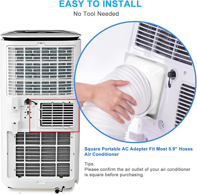 5.9 inch Square Coupler for Portable Air Conditioner with Square Air Outlet and Connected to 5.9" Exhaust Hose, AC Unit Tube