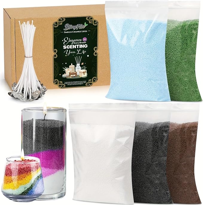 5 Color DIY Sand Wax Candle Making Kit – Refillable Pearled Wax with Candle Wicks, Scented Candle Supplies for Halloween