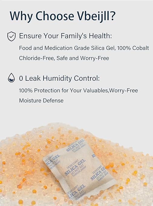 5 Gram (150 Pack) Color-Indicating Silica Gel Packets, Food Grade Desiccant - Rechargeable Moisture Absorbers for Food