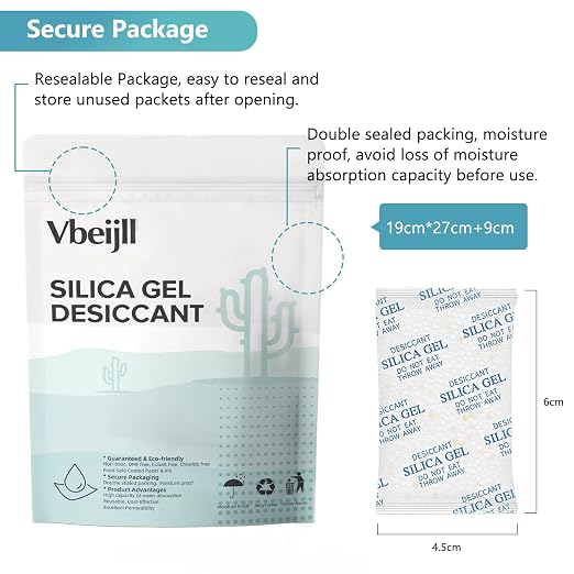 5 Gram (150 Pack) Color-Indicating Silica Gel Packets, Food Grade Desiccant - Rechargeable Moisture Absorbers for Food