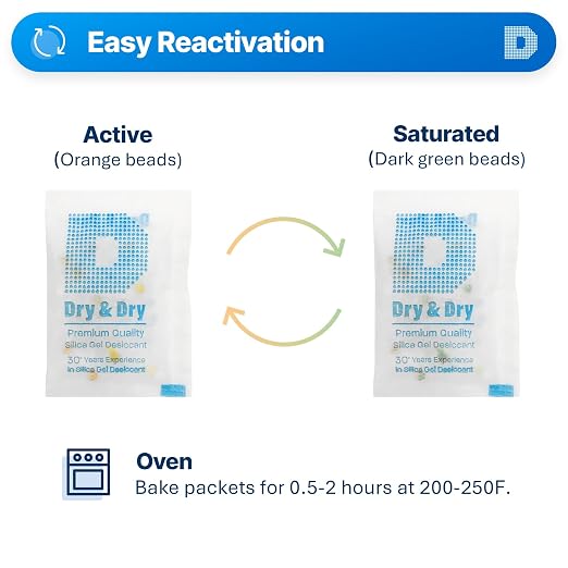5 Gram [35 Packets] Premium Pure & Safe Orange Indicating Silica Gel Packets Desiccant Dehumidifiers - Food Safe, alternate