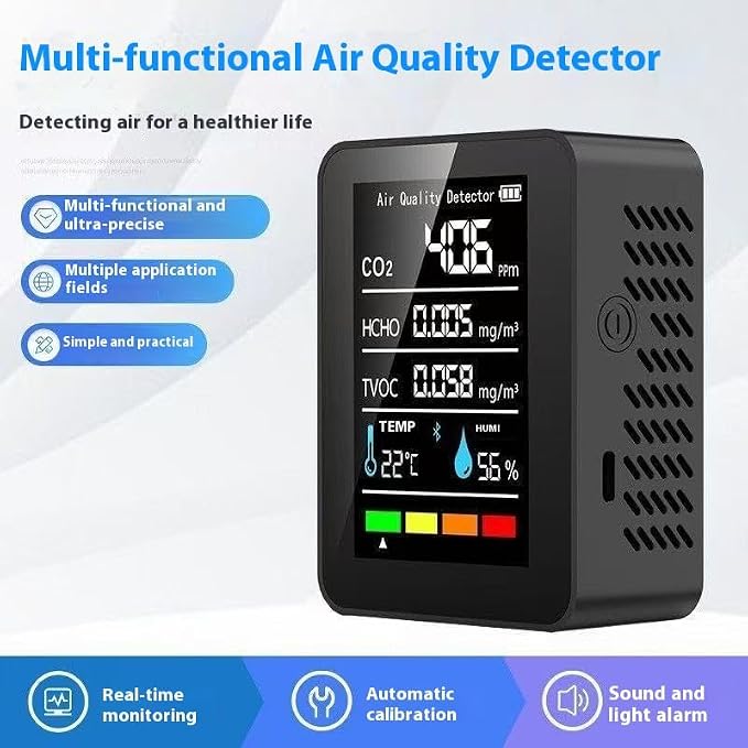 5 in 1 Air Quality Monitor CO2 Meter Carbon Dioxide Detector CO2 CO TVOC HCHO PM2.5 PM1.0 PM10 Temperature, alternate view 2