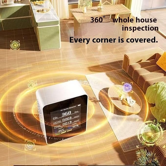 5 in 1 Air Quality Monitor CO2 Meter Carbon Dioxide Detector CO2 CO TVOC HCHO PM2.5 PM1.0 PM10 Temperature, alternate view 4