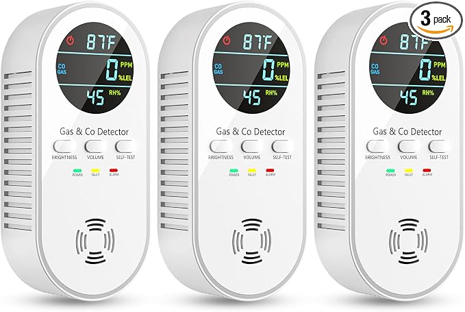5-in-1 Carbon Monoxide Detectors, Natural Gas Leak Detector, Plug-in & Battery Backup Co Detector, HD Digital Display, CO Gas