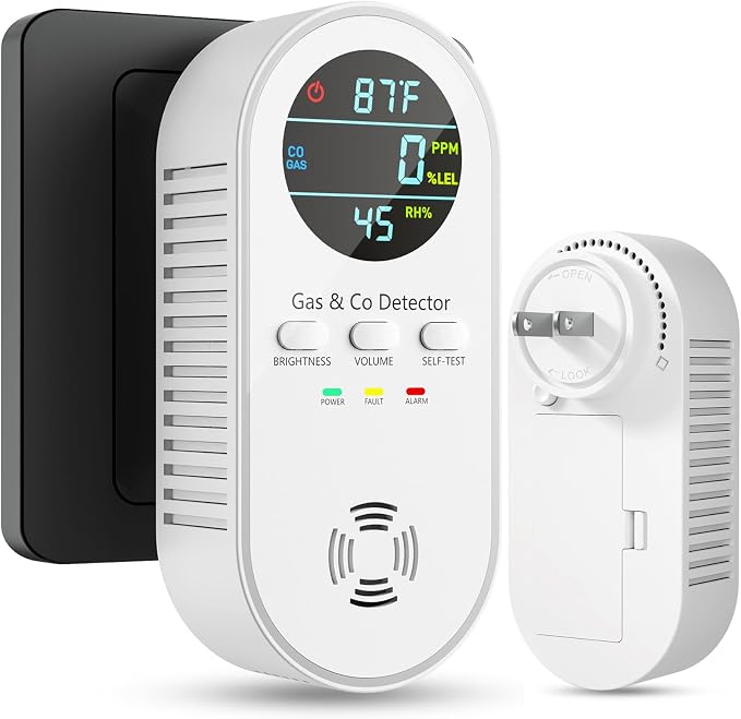 5-in-1 Carbon Monoxide Detectors, Natural Gas Leak Detector, Plug-in & Battery Backup CO Detector, HD Digital